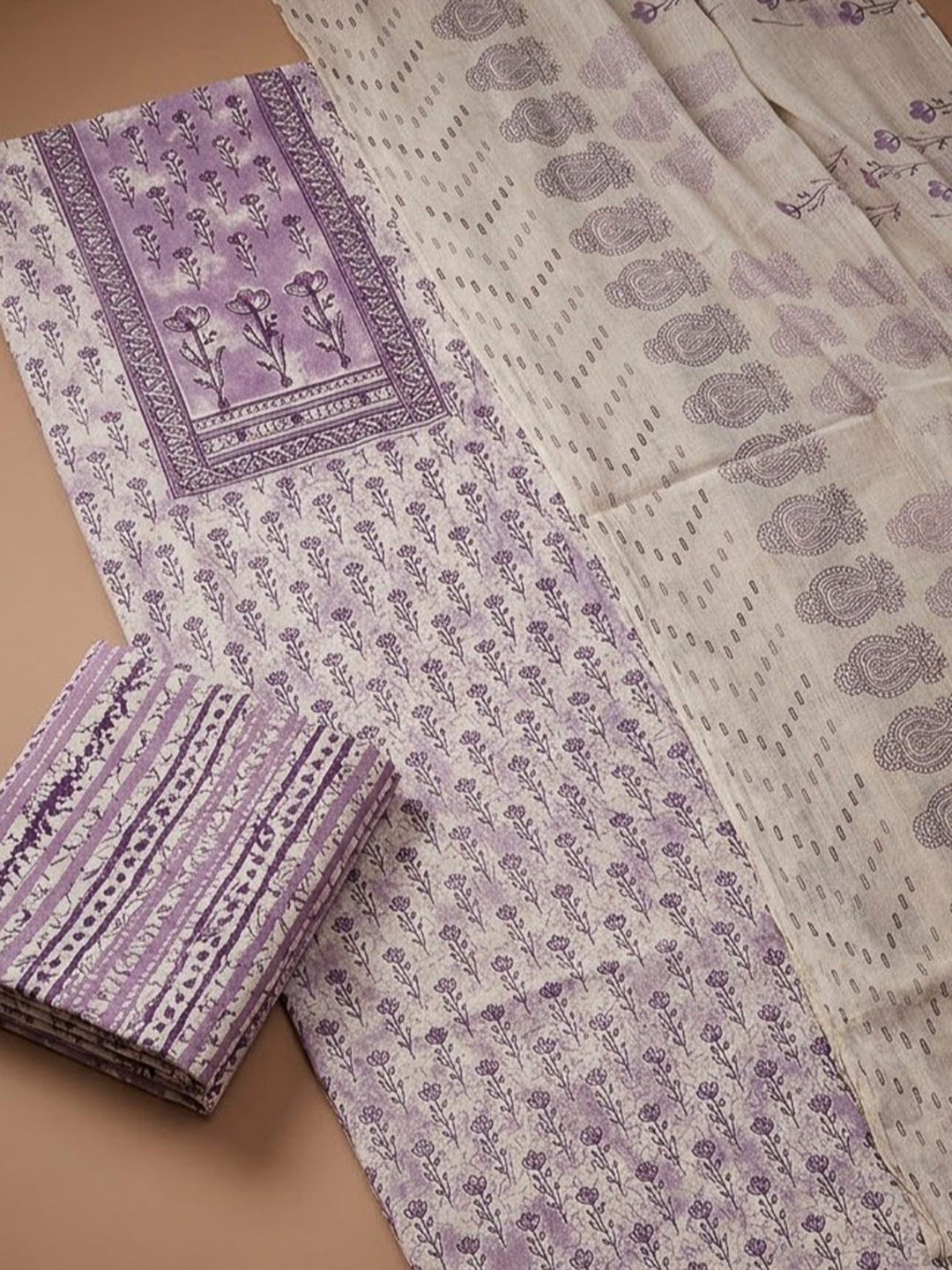 Purple Cotton Blend Printed Unstitched Dress Material