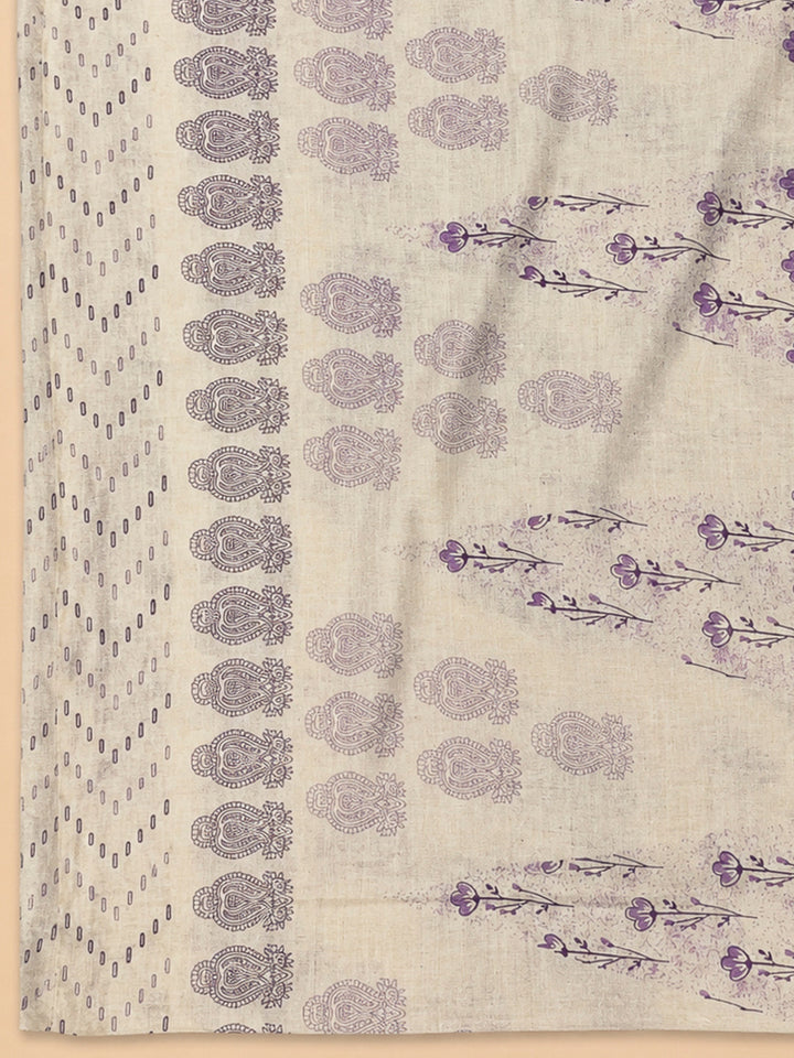 Purple Cotton Blend Printed Unstitched Dress Material