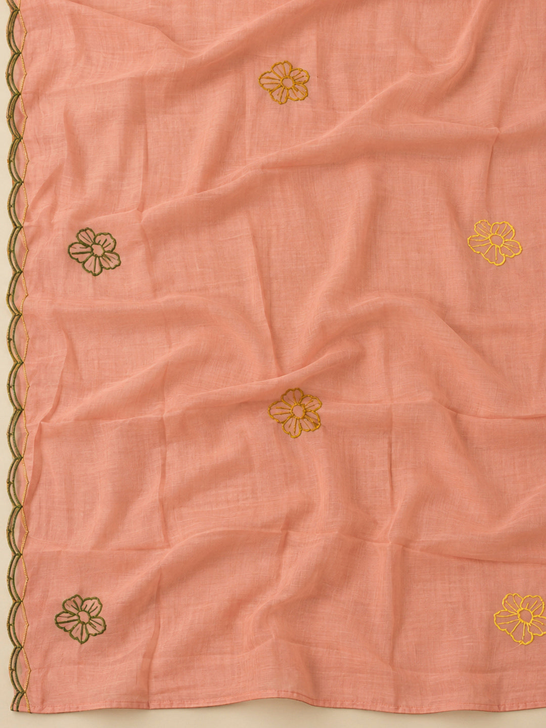 Peach Chanderi Embroidered Unstitched Dress Material