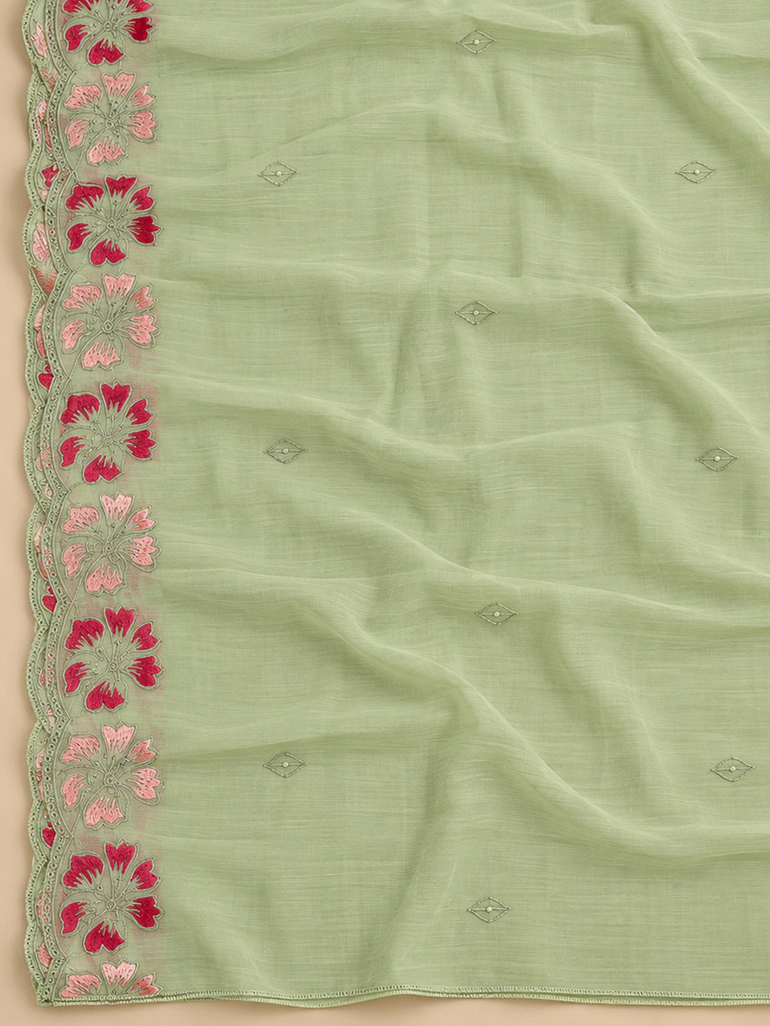 Pista Green Chanderi Embroidered Unstitched Dress Material