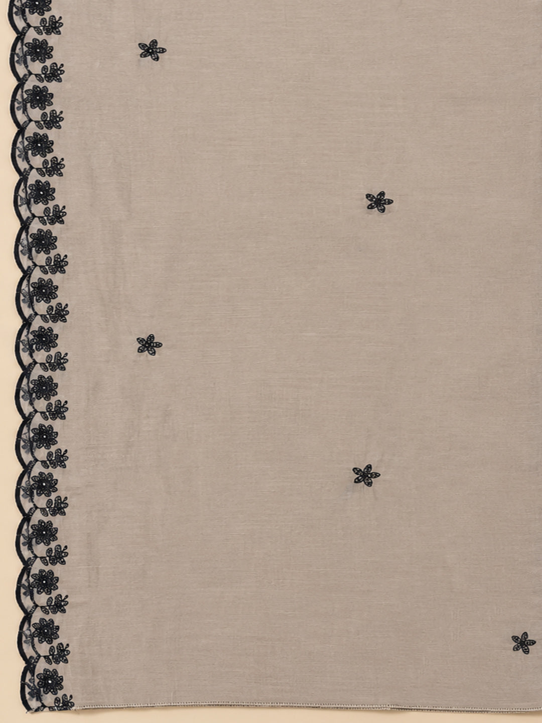 Beige Chanderi Embroidered Unstitched Dress Material