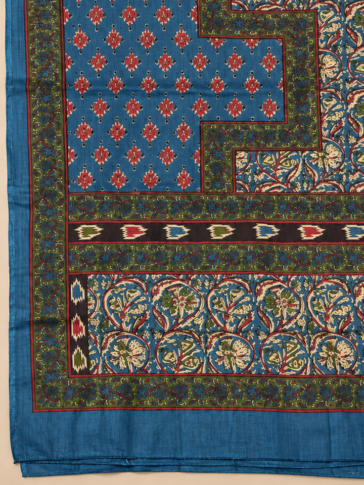 Blue Chanderi Printed Unstitched Dress Material