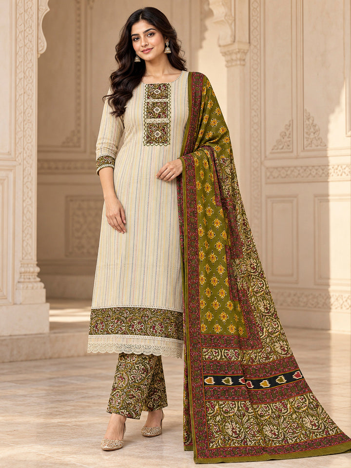 Mehndi Chanderi Printed Unstitched Dress Material