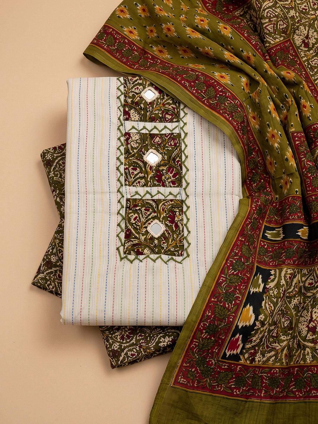 Mehndi Chanderi Printed Unstitched Dress Material