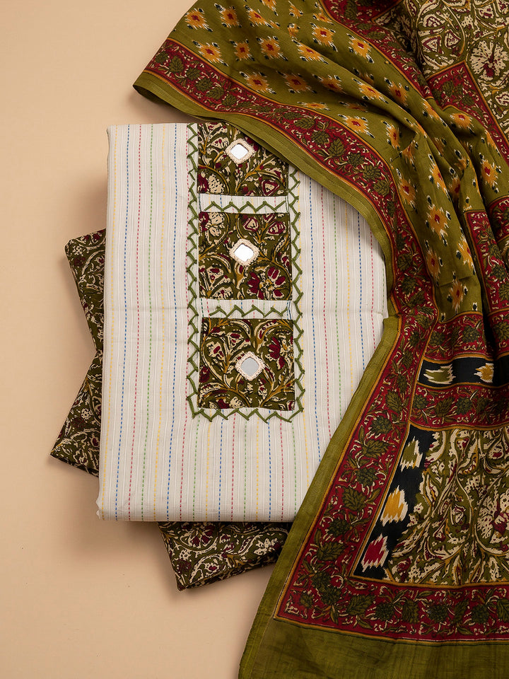 Mehndi Chanderi Printed Unstitched Dress Material