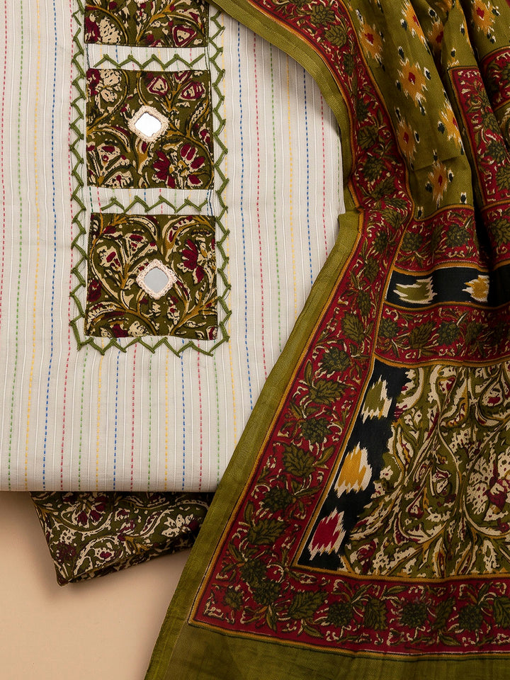 Mehndi Chanderi Printed Unstitched Dress Material