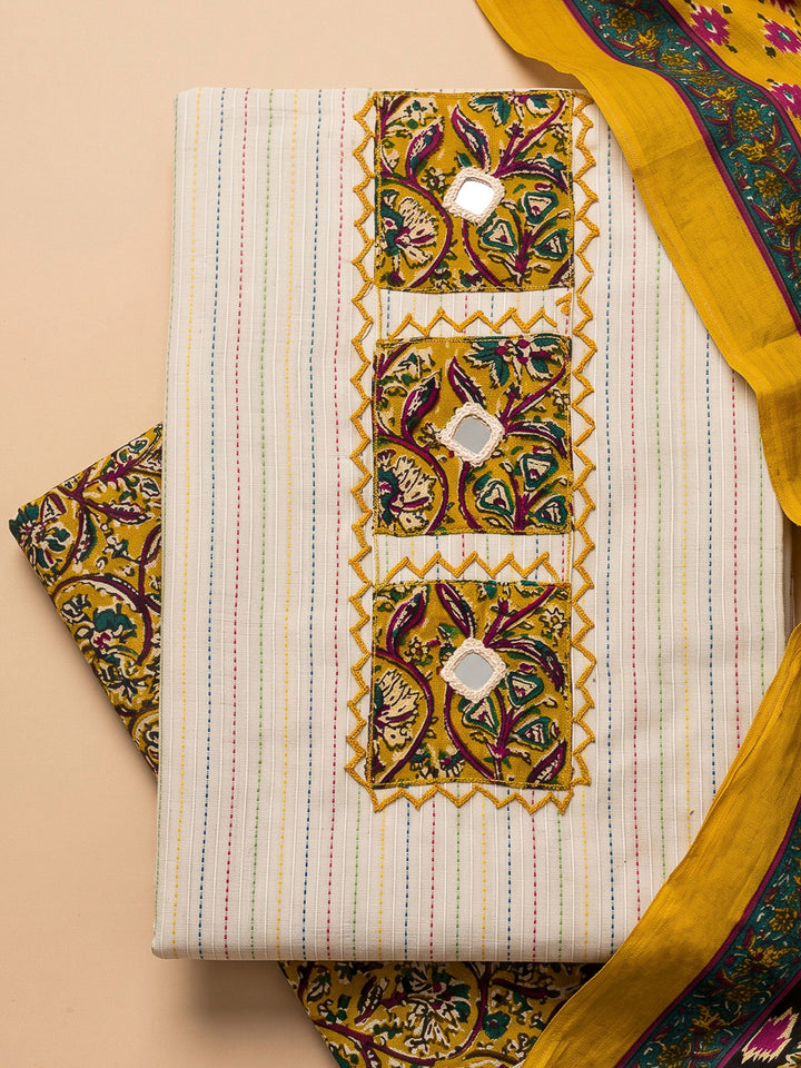 Mustard Chanderi Printed Unstitched Dress Material