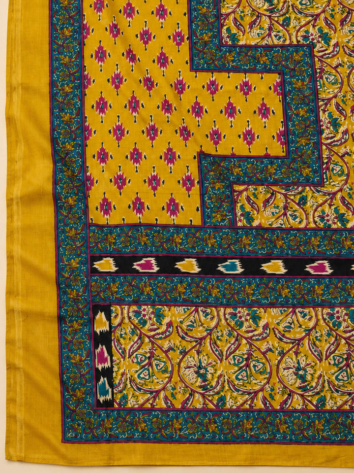 Mustard Chanderi Printed Unstitched Dress Material
