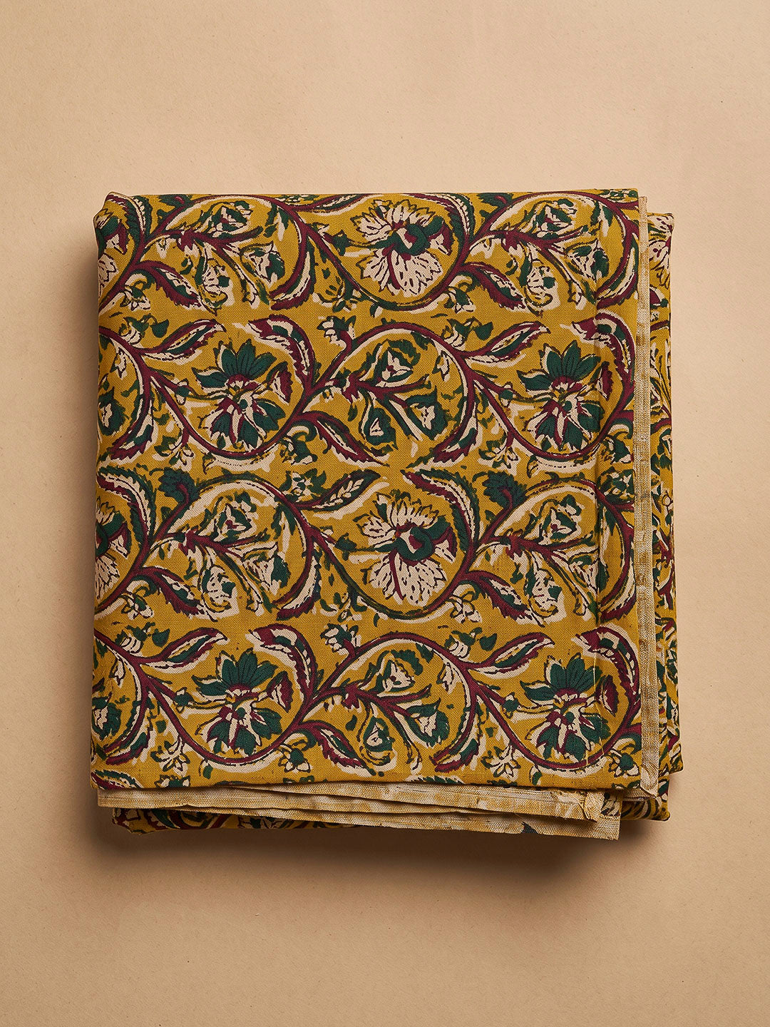 Mustard Chanderi Printed Unstitched Dress Material