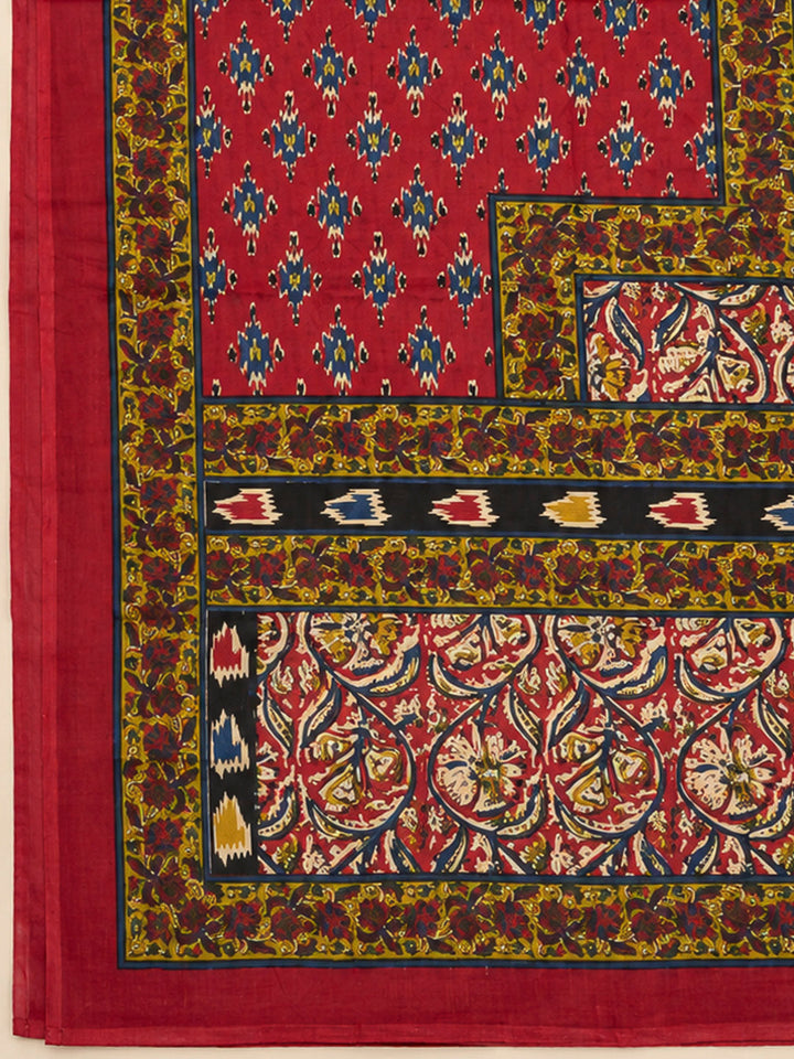 Red Chanderi Printed Unstitched Dress Material