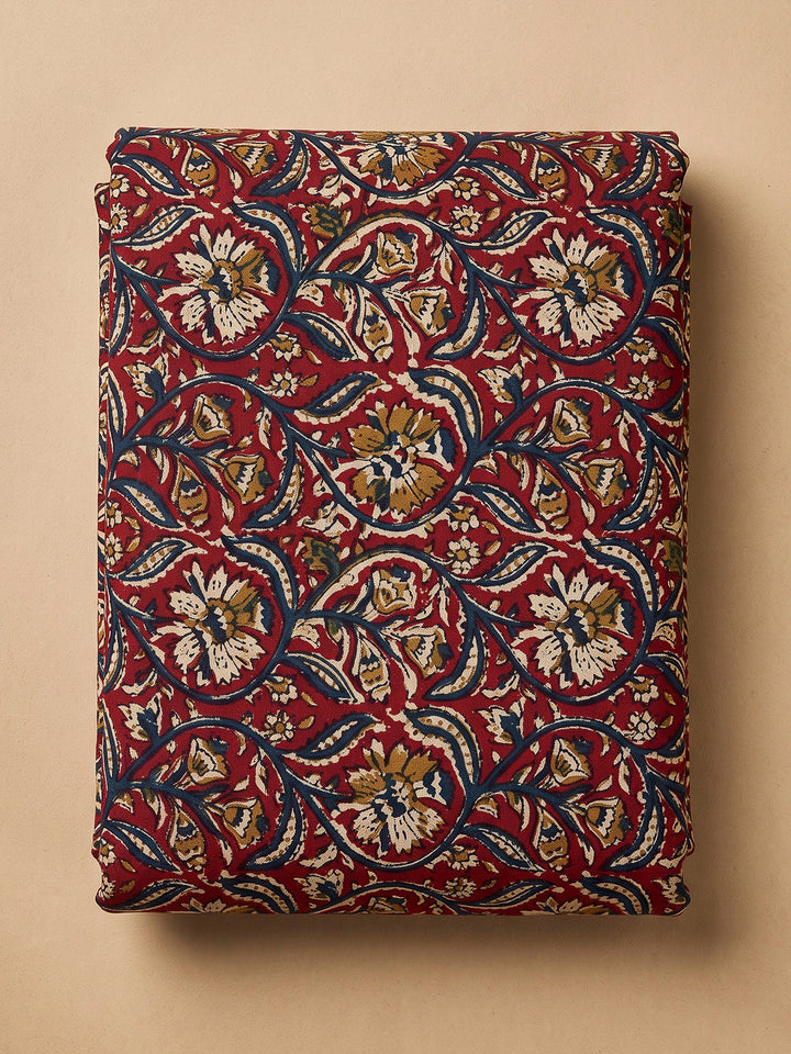 Red Chanderi Printed Unstitched Dress Material