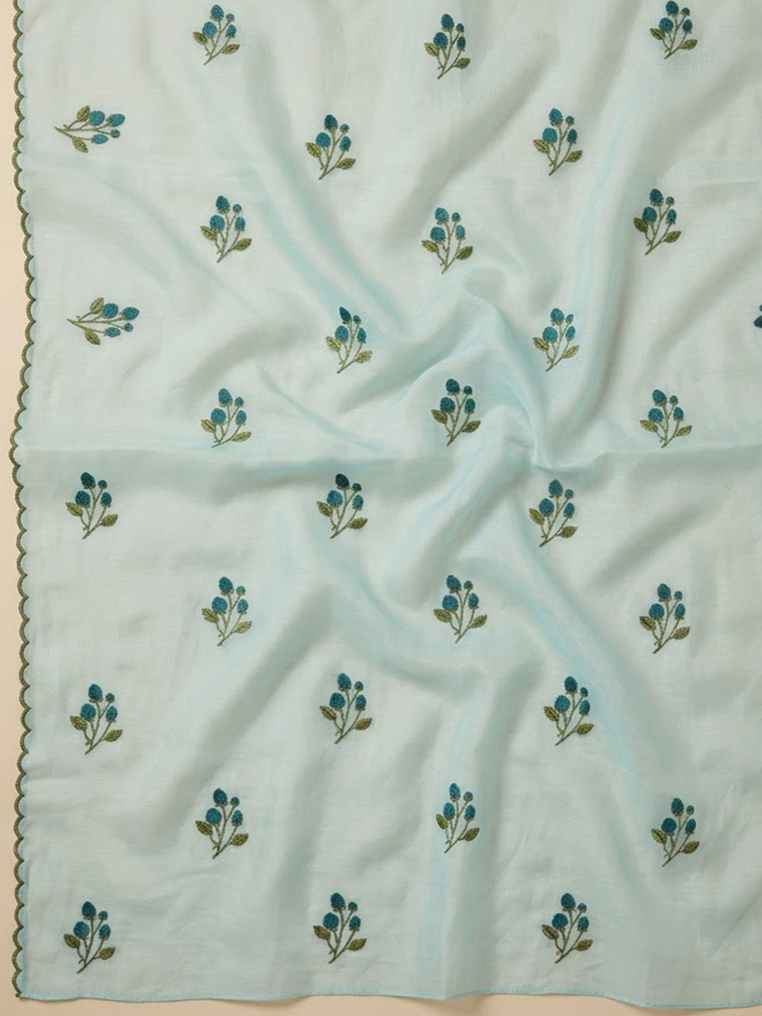 Aqua-Blue Chanderi Woven Design Unstitched Dress Material