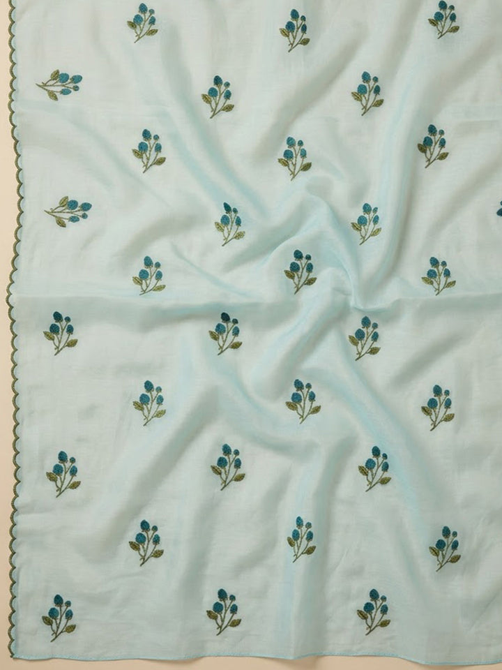 Aqua-Blue Chanderi Woven Design Unstitched Dress Material