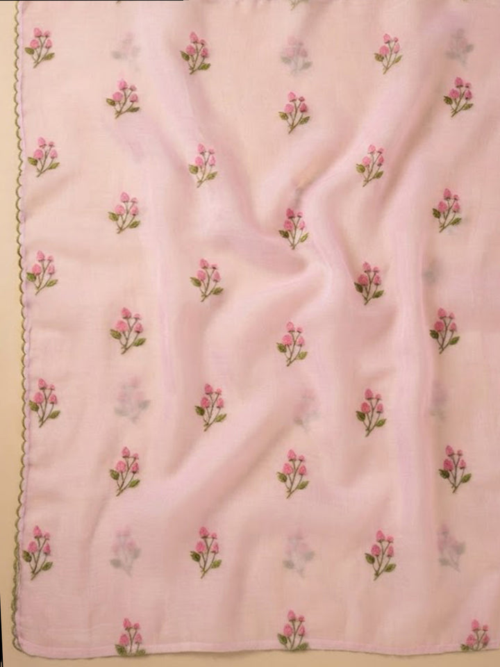 Peach Chanderi Woven Design Unstitched Dress Material