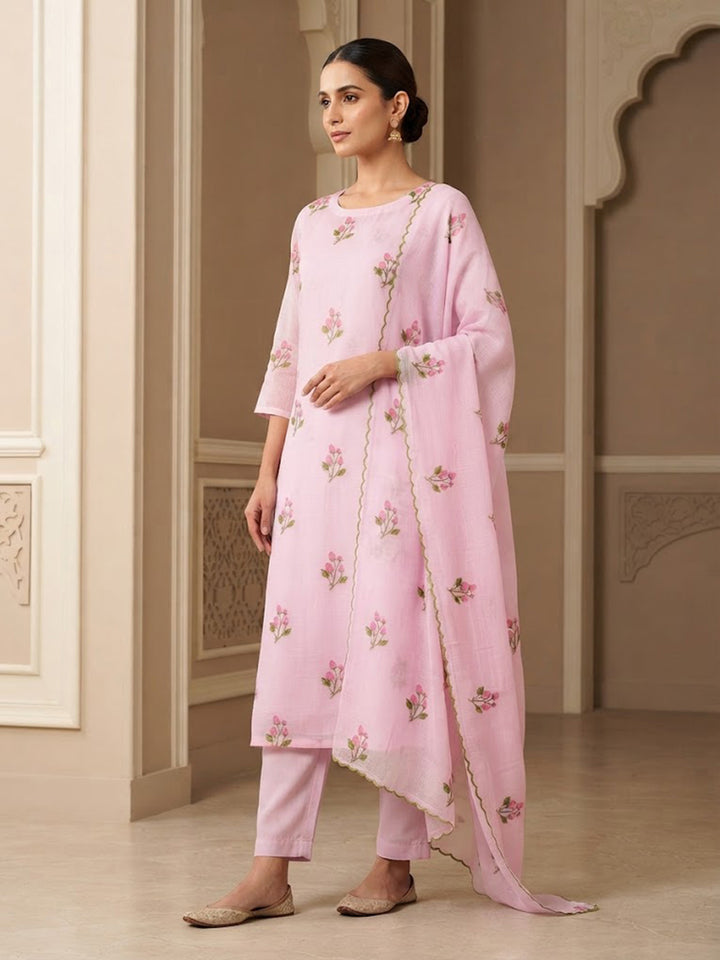 Pink Chanderi Woven Design Unstitched Dress Material