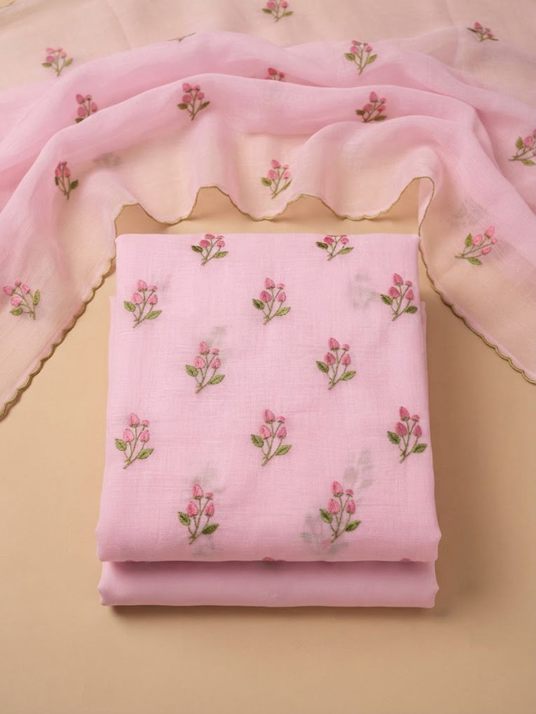 Pink Chanderi Woven Design Unstitched Dress Material