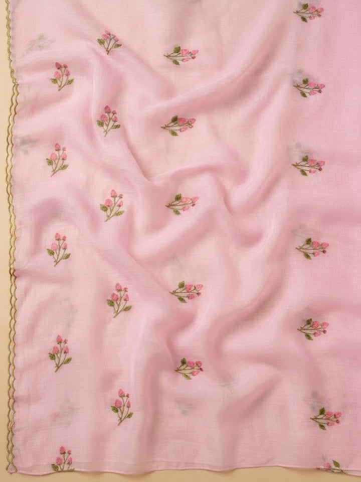 Pink Chanderi Woven Design Unstitched Dress Material