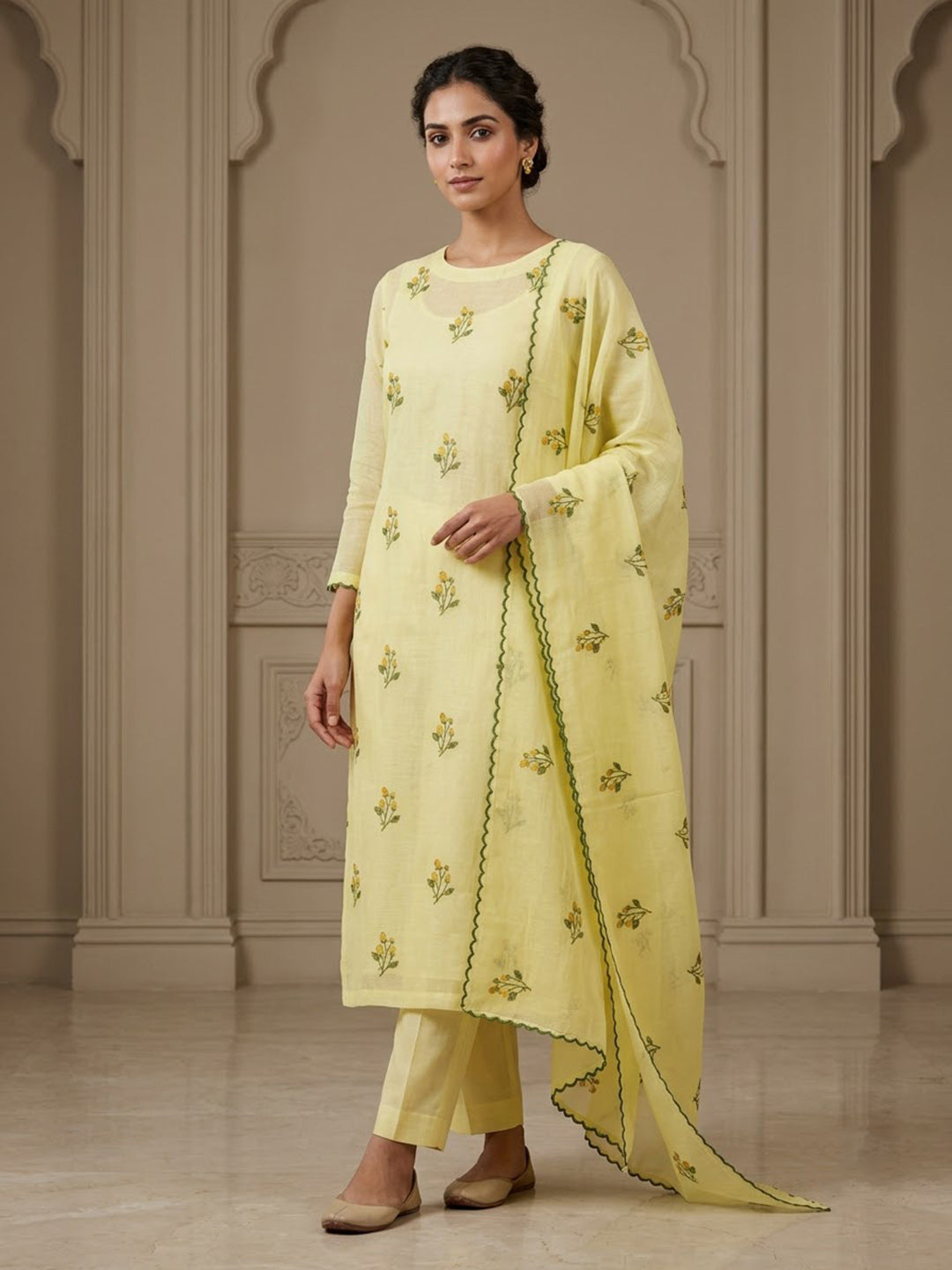 Yellow Chanderi Woven Design Unstitched Dress Material