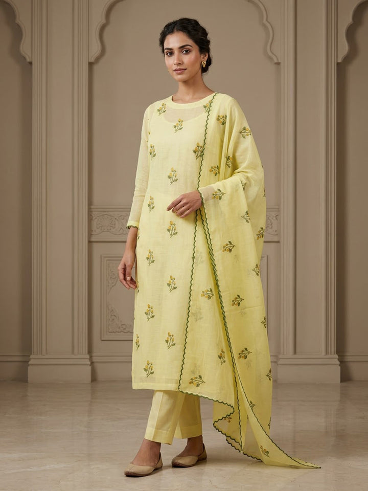 Yellow Chanderi Woven Design Unstitched Dress Material