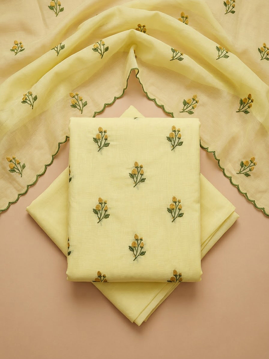 Yellow Chanderi Woven Design Unstitched Dress Material