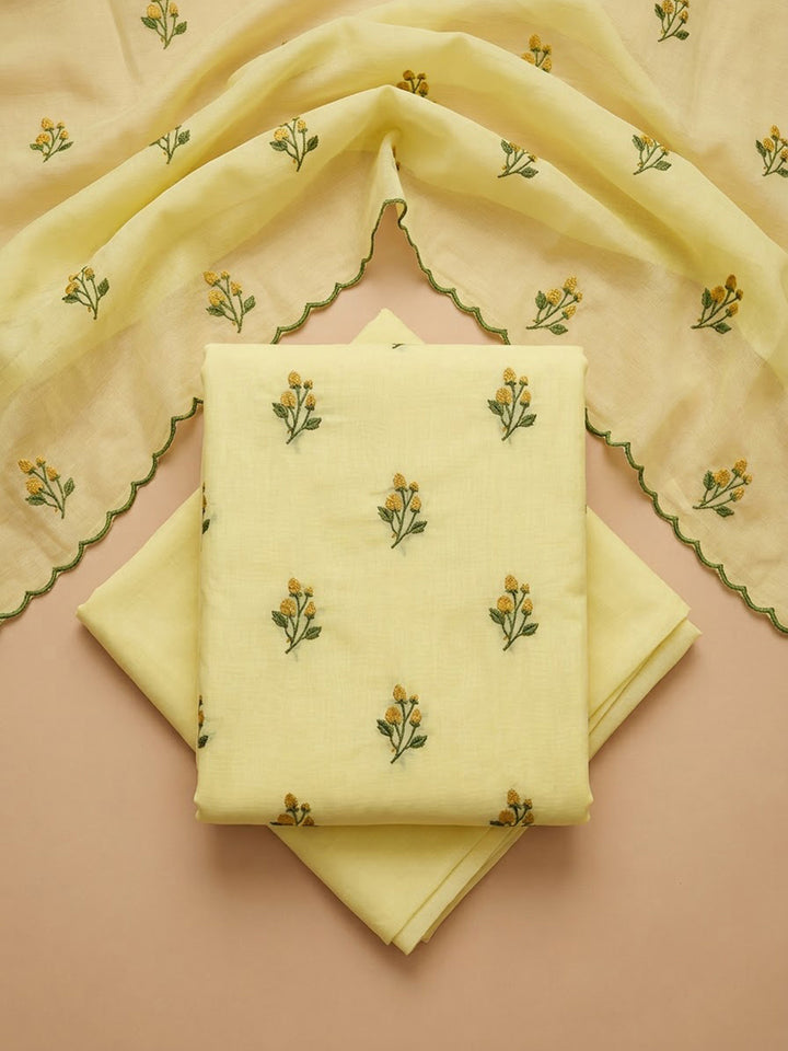 Yellow Chanderi Woven Design Unstitched Dress Material