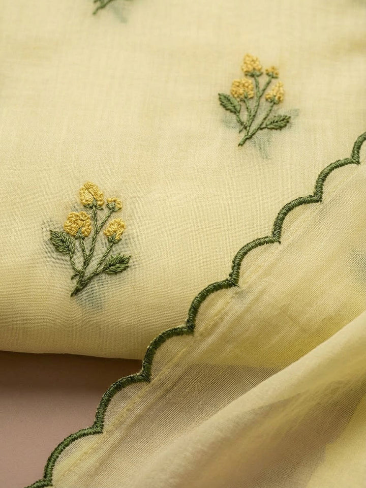 Yellow Chanderi Woven Design Unstitched Dress Material