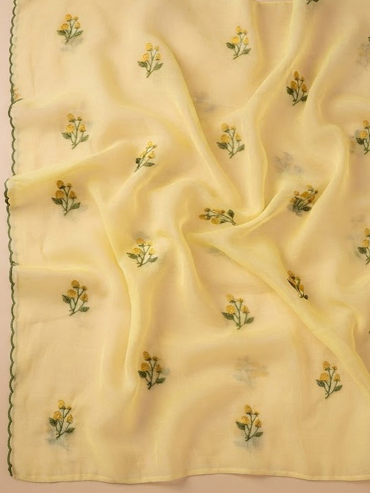 Yellow Chanderi Woven Design Unstitched Dress Material