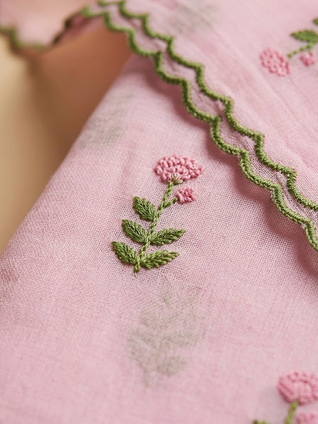 Onion Pink Chanderi Embroidered Unstitched Dress Material