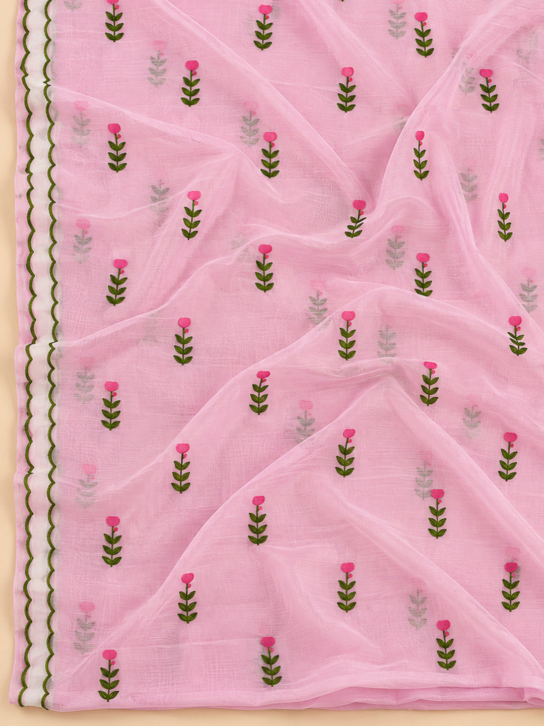 Onion Pink Chanderi Embroidered Unstitched Dress Material