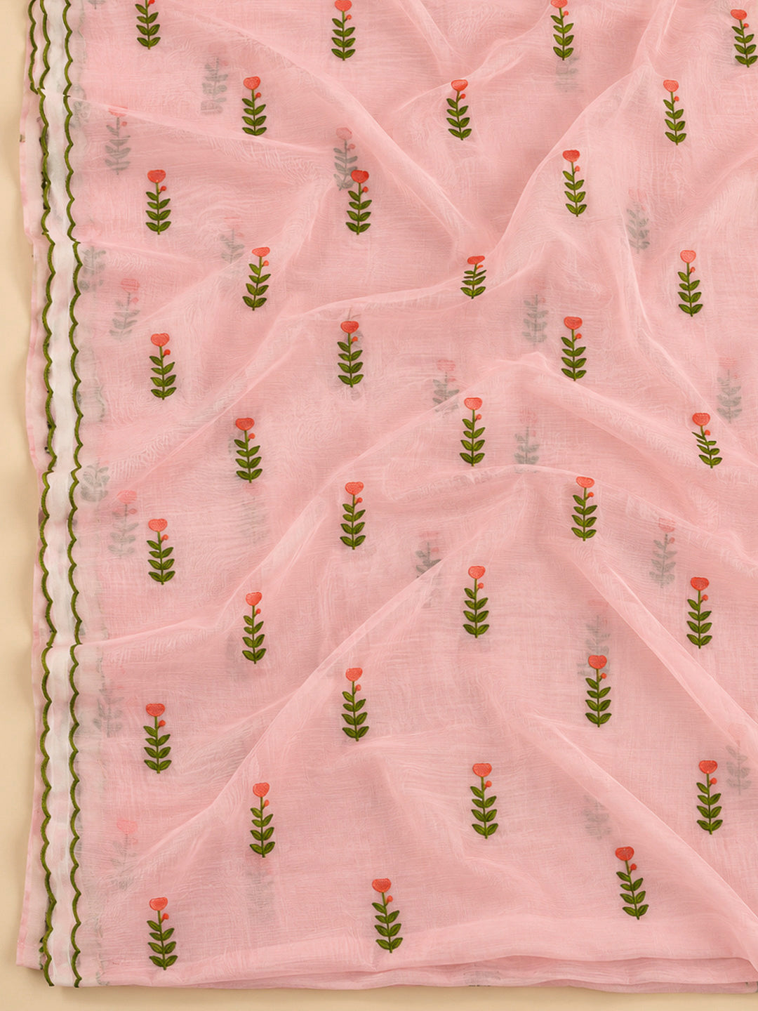 Peach Chanderi Embroidered Unstitched Dress Material