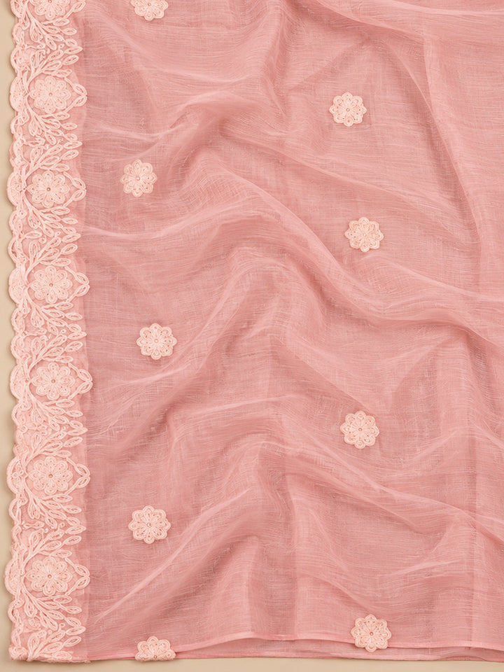 Peach Chanderi Woven Design Unstitched Dress Material