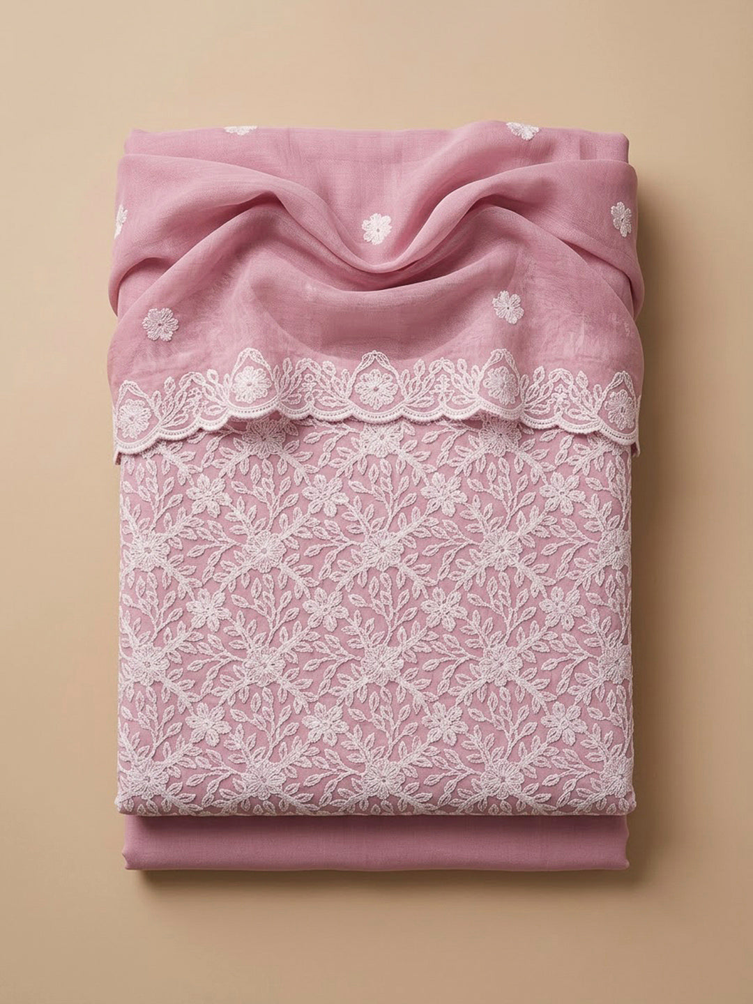Pink Chanderi Woven Design Unstitched Dress Material