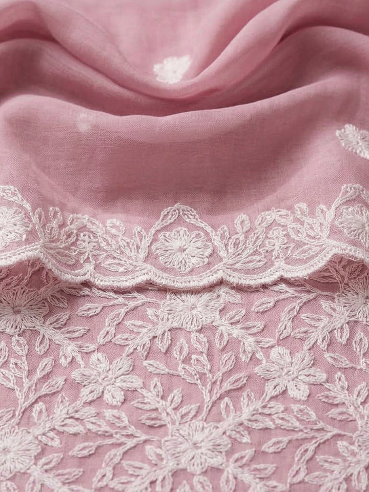 Pink Chanderi Woven Design Unstitched Dress Material