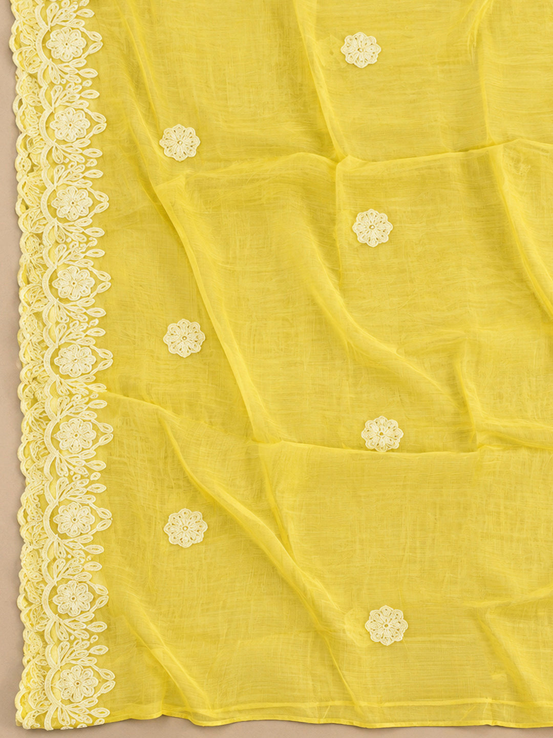 Yellow Chanderi Woven Design Unstitched Dress Material