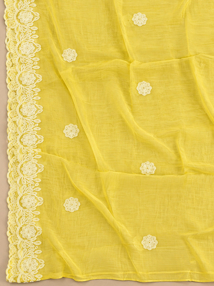 Yellow Chanderi Woven Design Unstitched Dress Material