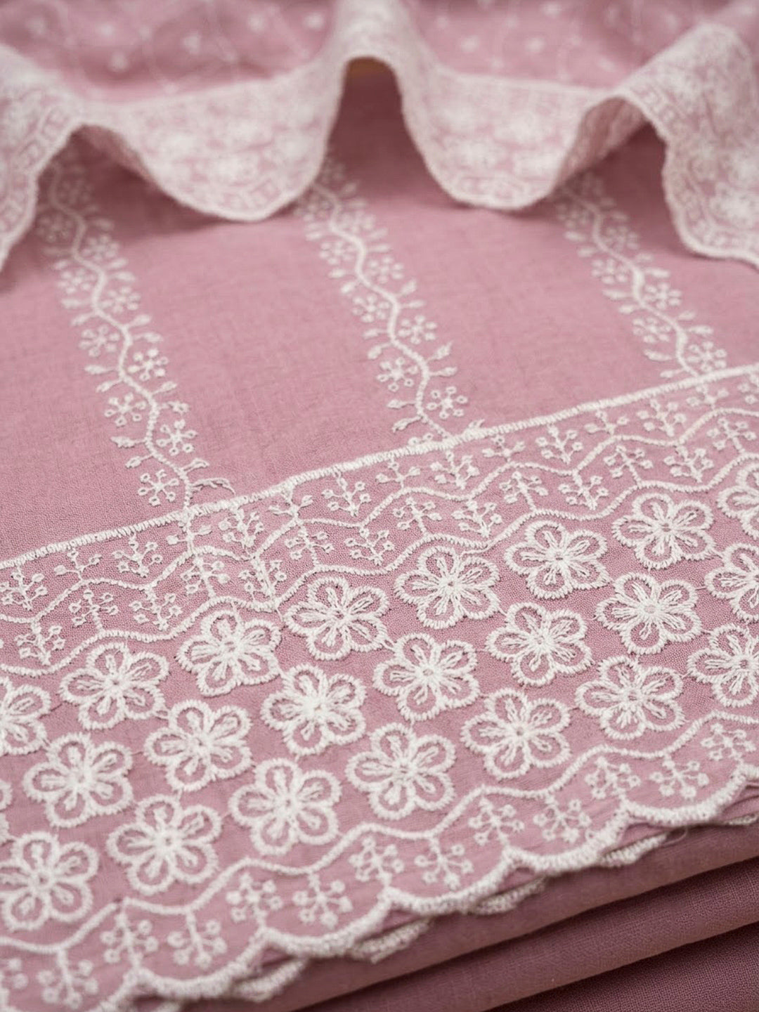 Onion Pink Chanderi Embroidered Unstitched Dress Material