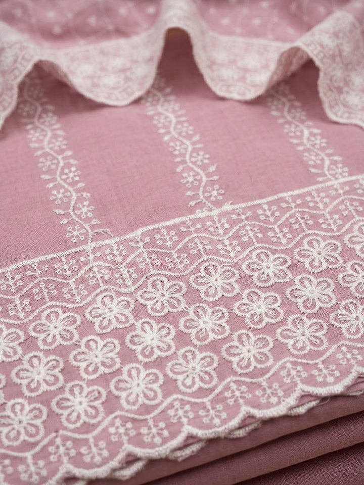 Onion Pink Chanderi Embroidered Unstitched Dress Material
