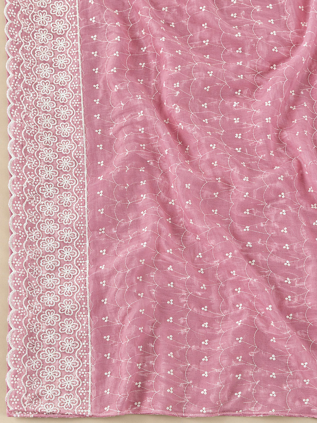 Onion Pink Chanderi Embroidered Unstitched Dress Material