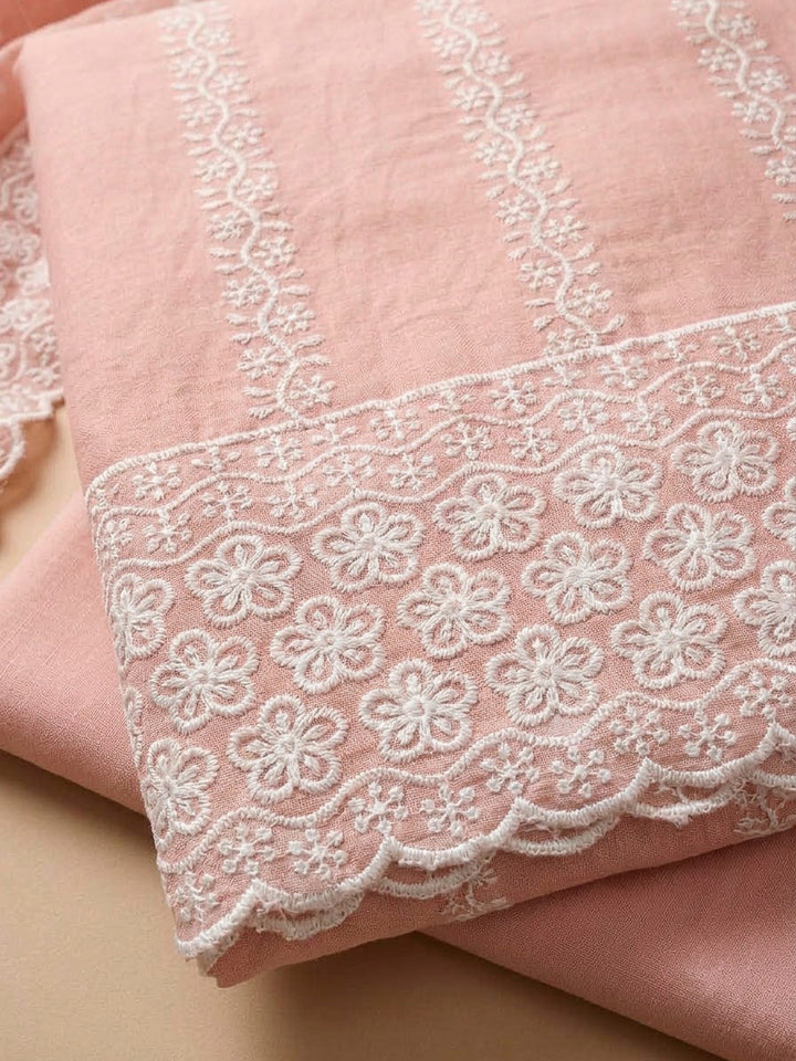Peach Chanderi Embroidered Unstitched Dress Material