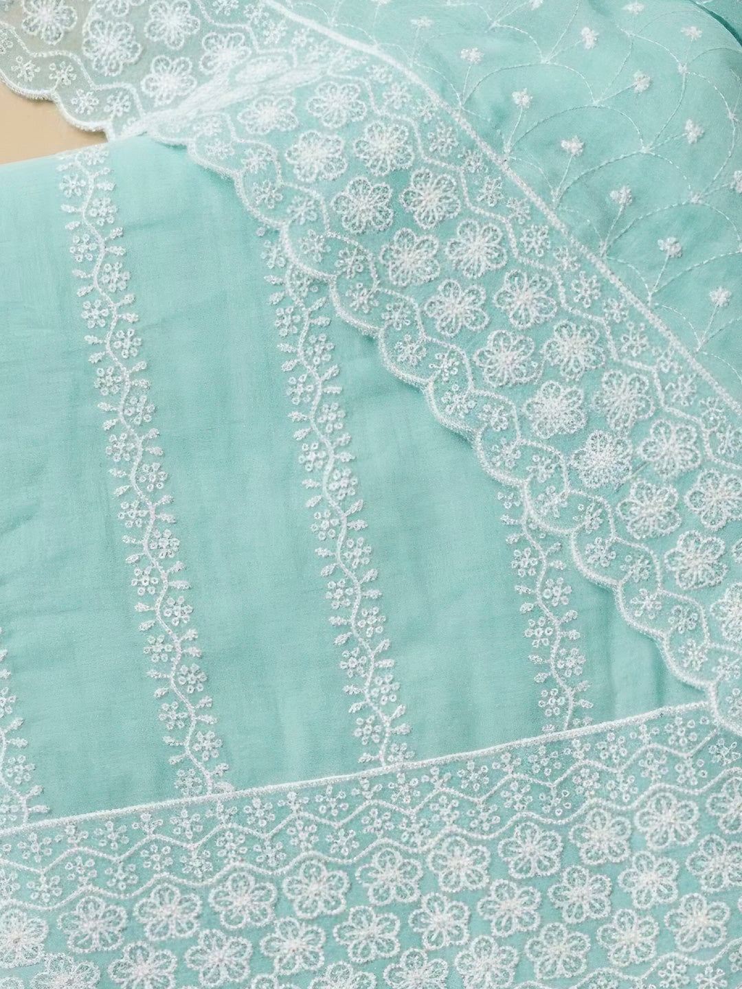 Rama Green Chanderi Embroidered Unstitched Dress Material