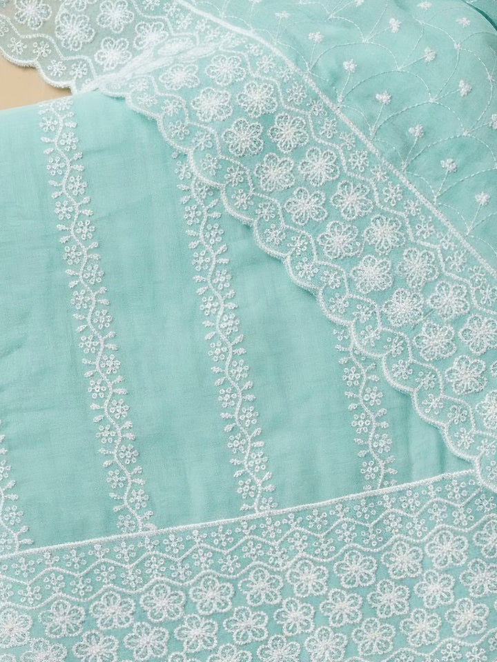 Rama Green Chanderi Embroidered Unstitched Dress Material
