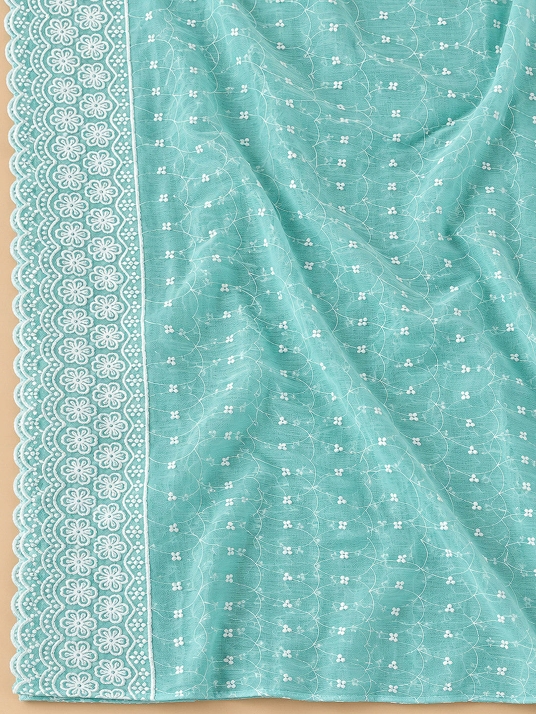 Rama Green Chanderi Embroidered Unstitched Dress Material