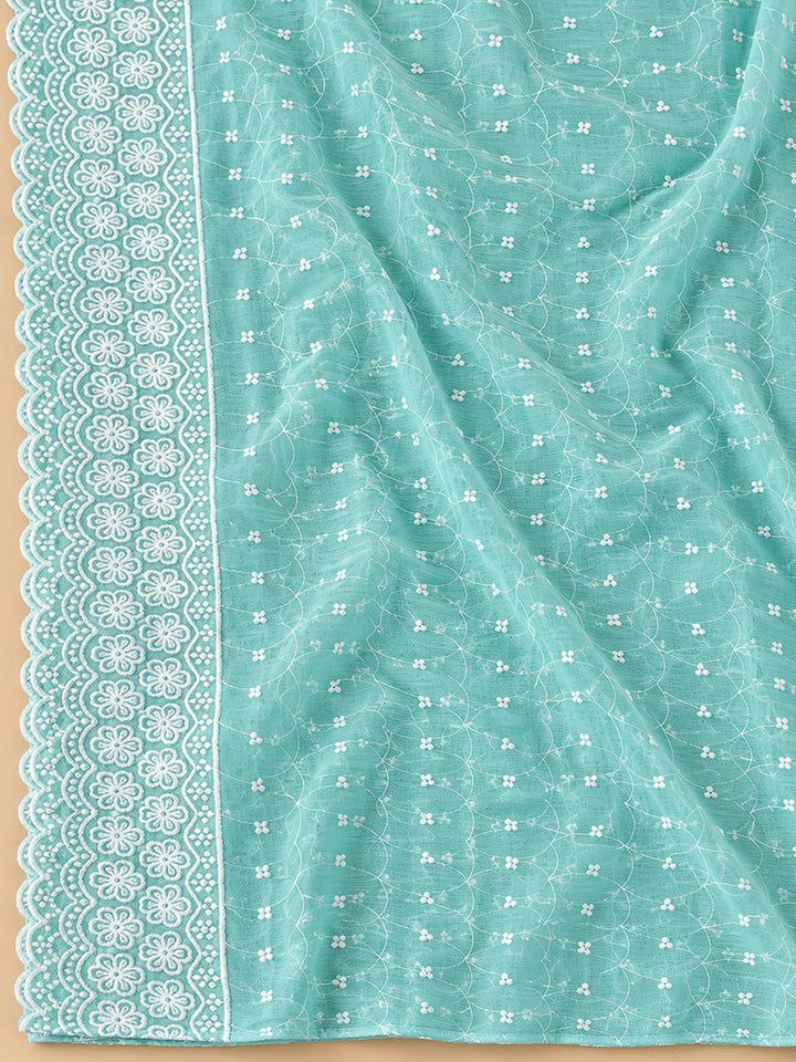 Rama Green Chanderi Embroidered Unstitched Dress Material