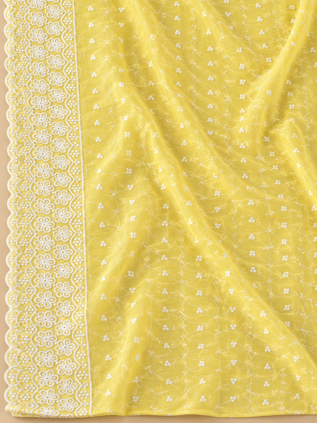 Yellow Chanderi Embroidered Unstitched Dress Material
