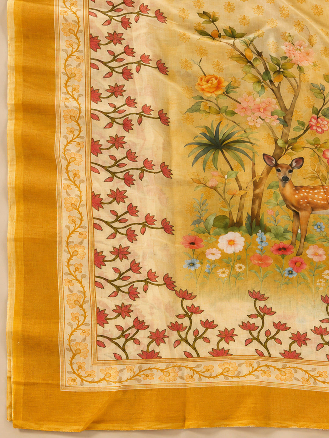 Mustard Chanderi Embroidered Unstitched Dress Material