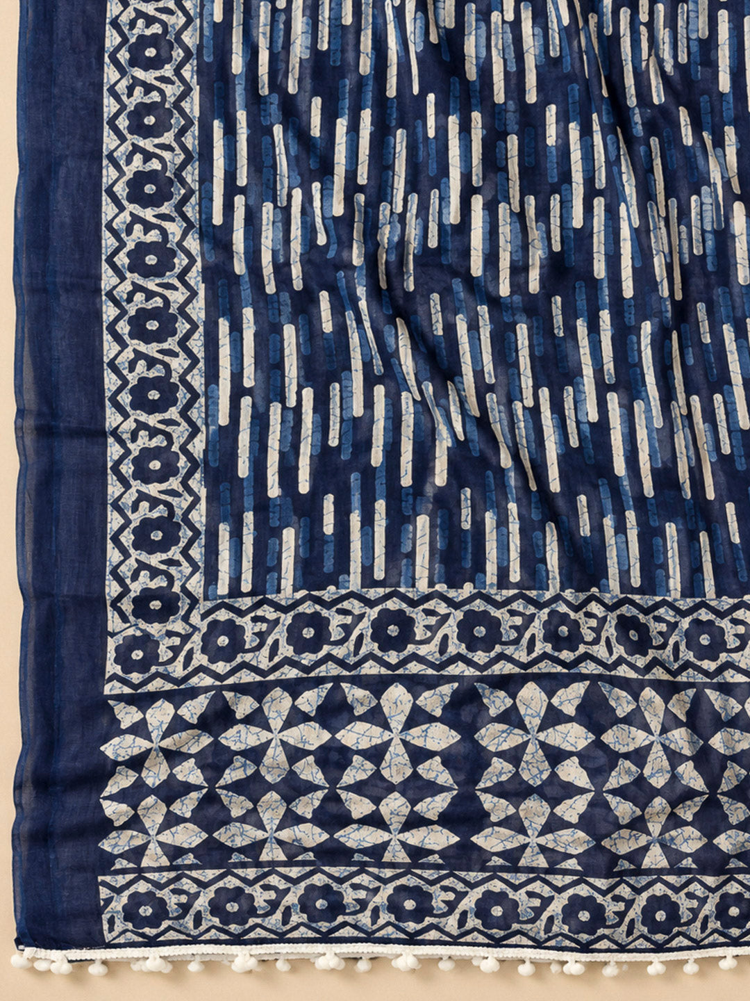 Blue Cotton Blend Embroidered Unstitched Dress Material