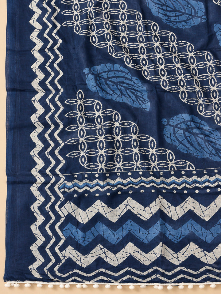 Blue Cotton Blend Embroidered Unstitched Dress Material