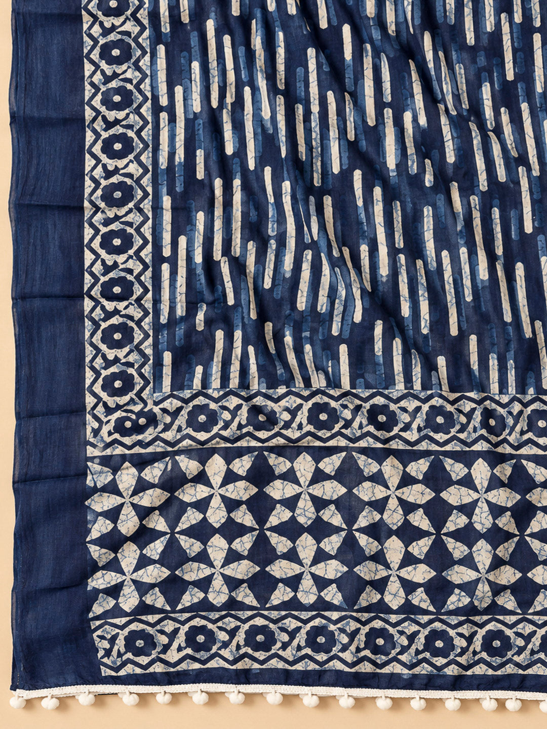 Blue Cotton Blend Embroidered Unstitched Dress Material
