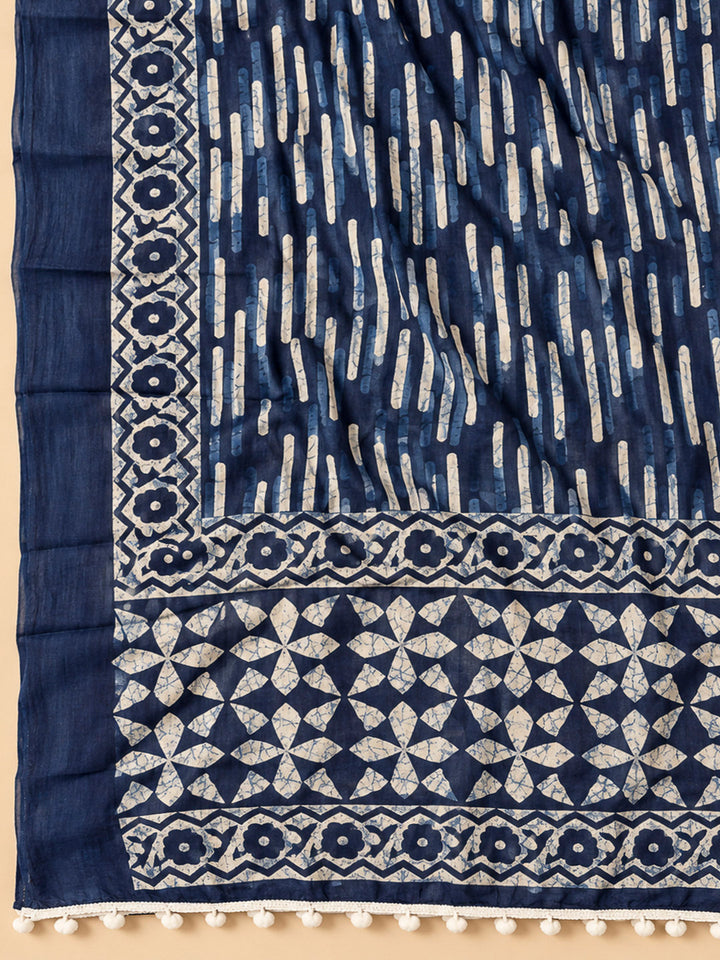 Blue Cotton Blend Embroidered Unstitched Dress Material