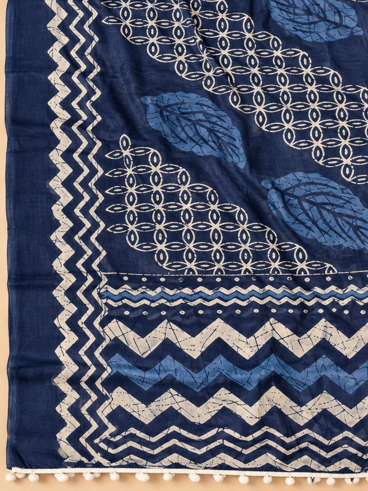 Blue Cotton Blend Embroidered Unstitched Dress Material